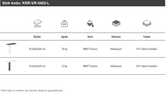 Sundurmagross Alüminyum Işıklı Sundurma Vera Mono Left 200 cm x 90 cm Ledli Posta Kutulu - Görsel 5
