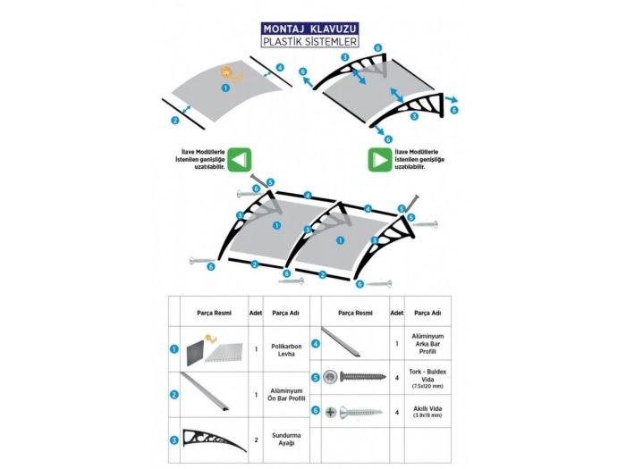 Sundurmagross Pratik Sundurma Kapı Pencere Üstü 100x360 cm Siyah 6 mm Levhalı - Görsel 2