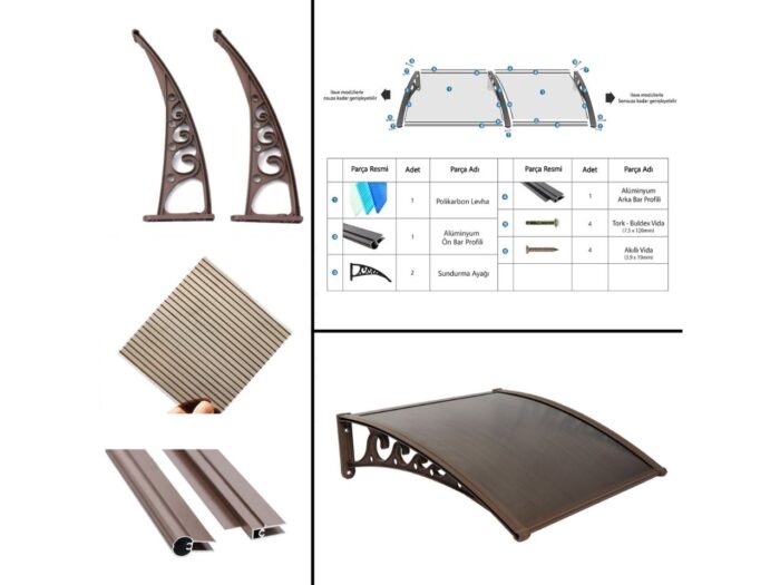 Sundurmagross Pratik Sundurma Kapı Pencere Üstü 100x100 cm Bronz 6 mm Levhalı - Görsel 3