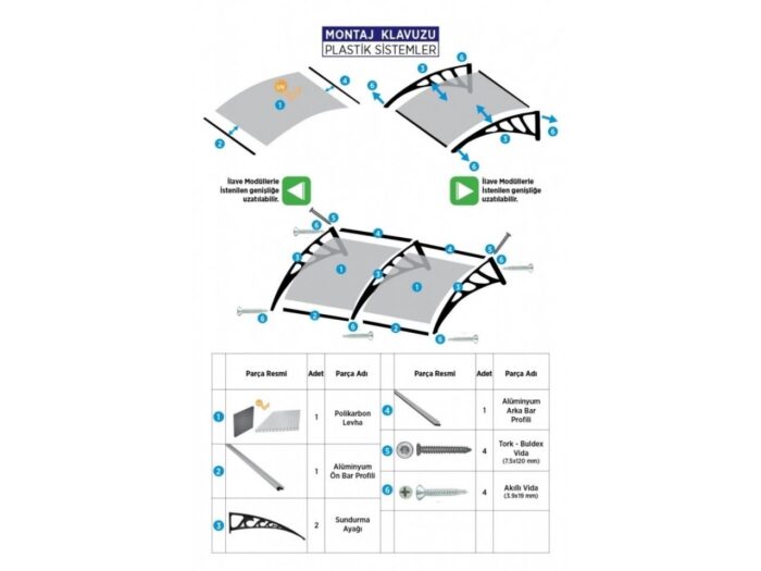 Sundurmagross Pratik Sundurma Kapı Pencere Üstü 100x100 cm Gri 6 mm Levhalı - Görsel 3