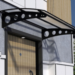 Sundurmagross Metal taşıyıcılı Kapı Üstü Pratik Sundurma Oval Serisi Siyah Ayak Şeffaf Levha