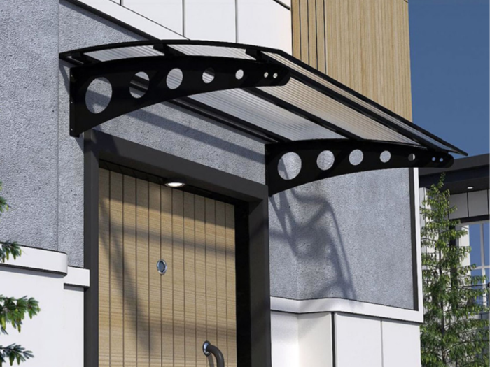 Sundurmagross Metal taşıyıcılı Kapı Üstü Pratik Sundurma Oval Serisi Siyah Ayak Şeffaf Levha - Görsel 8
