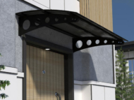 Sundurmagross Metal taşıyıcılı Kapı Üstü Pratik Sundurma Oval Serisi Siyah Ayak Siyah Levha