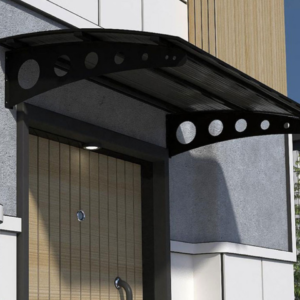 Sundurmagross Metal taşıyıcılı Kapı Üstü Pratik Sundurma Oval Serisi Siyah Ayak Siyah Levha