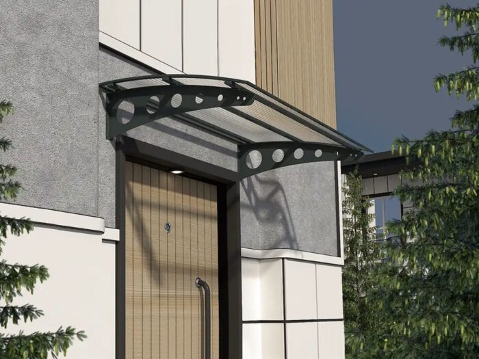 Sundurmagross Metal taşıyıcılı Kapı Üstü Pratik Sundurma Oval Serisi Antrasit Ayak Şeffaf Levha - Görsel 6