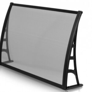 Foldable black-framed privacy screen with a gray mesh panel standing on a white surface.