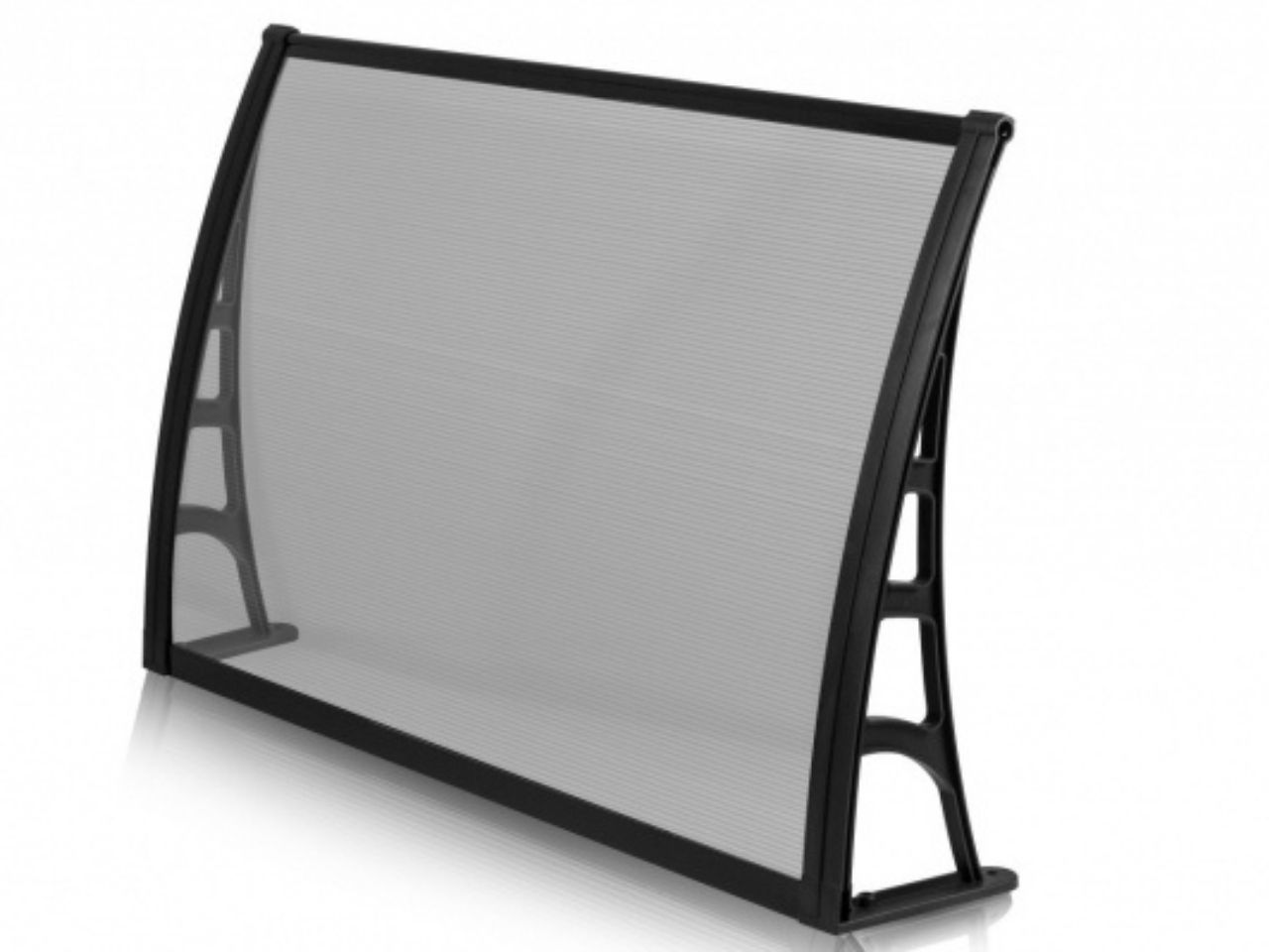 Foldable black-framed privacy screen with a gray mesh panel standing on a white surface.