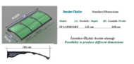 TF Comfort canopy: depth 125 cm, width 100 cm; curved green panels with supporting ribs, showing base measurements and note that custom sizes are possible.