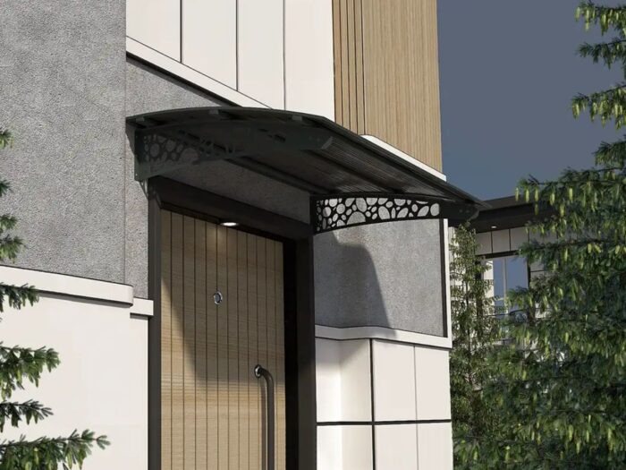 Metal taşıyıcılı Kapı Üstü Pratik Sundurma Çakıl Serisi Antrasit Ayak Siyah Levha - Görsel 2