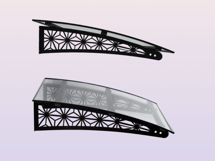 Metal taşıyıcılı Kapı Üstü Pratik Sundurma Lotus Serisi Siyah Ayak Şeffaf Levha - Görsel 4
