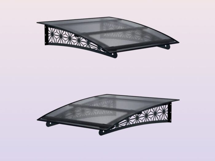 Metal taşıyıcılı Kapı Üstü Pratik Sundurma Lotus Serisi Siyah Ayak Siyah Levha - Görsel 6